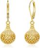 925 Sterling Silver Earrings Hypoallergenic Leverback 14K Gold Plated Dangle Ball Filigree Earrings Women Vintage Dangly Earings
