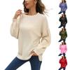 Ladies Fashion Pullover Round Neck Solid Colour Knitted Top Casual Loose Sweater