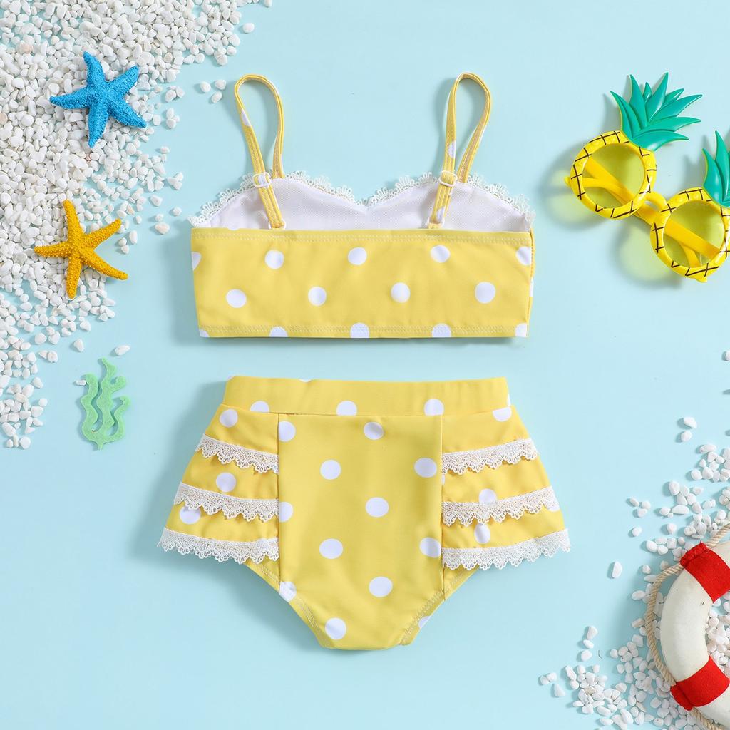 Hollow Beach Swimsuit New Fashion Girls Swimsuit Princess Vest Suspenders Polka Dot Fashion Swimsuit Suit
