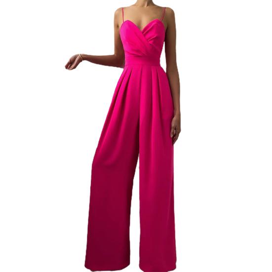 Женский комбинезон с широкими штанинами, высокой талией, элегантный глубокий V-образный вырез, открытая спина, комбинезон на бретелях для банкета