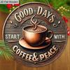 Good Days Wooden Sign with Coffee Theme - Retro Round Sign with Inspirational Quote - Ideal for Kitchen, Home, Office, Cafe Decor