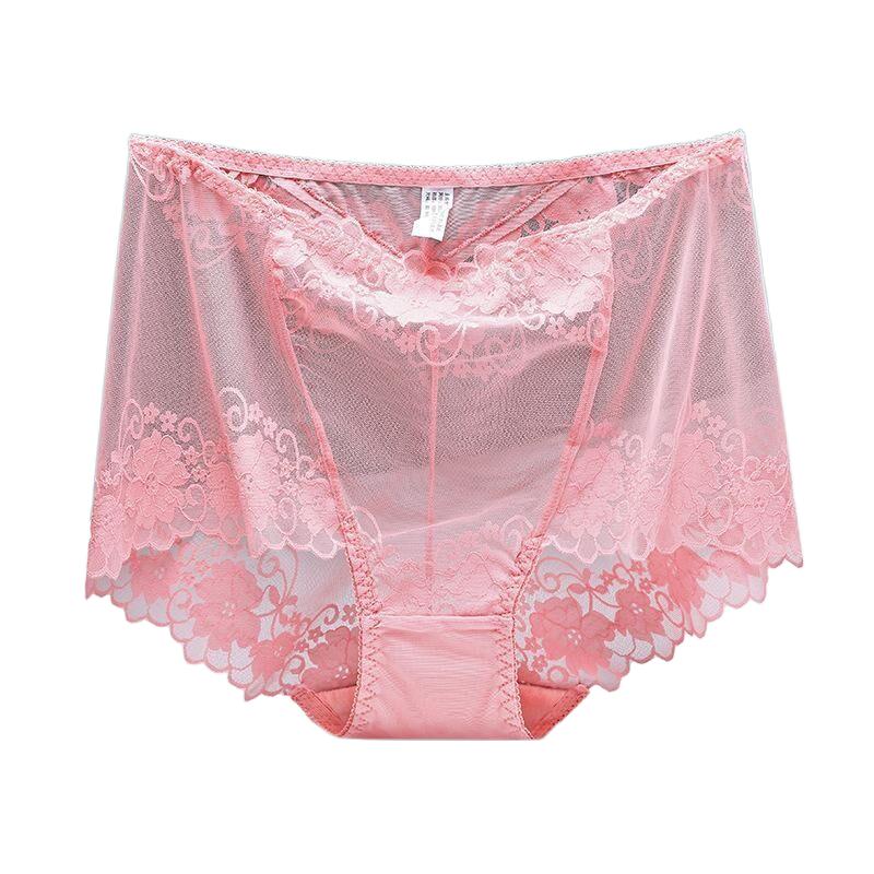 Plus Size Lace Panties High Waist Women Pants Sexy Hollow Flowers Lingerie Female Mesh Breathable Briefs Intimates