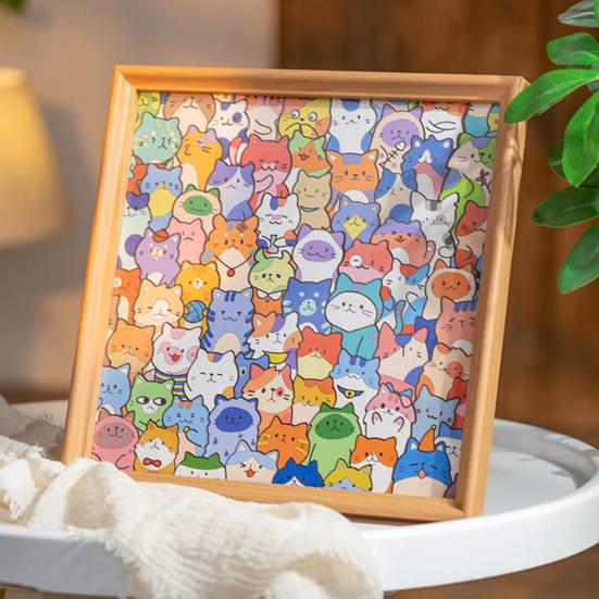 Cartoon Cat Wooden Coloring Puzzle Kit with Photo Frame Marker Pens DIY Hand-Painted Irregular Jigsaw Puzzle Toy Decoration Ornament