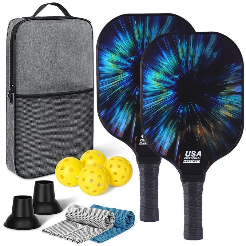 Pickleball Paddle Set With 4 Balls Carry Bag USAPA Certified Honeycomb Core Fiberglass Racket Beginners Recreational