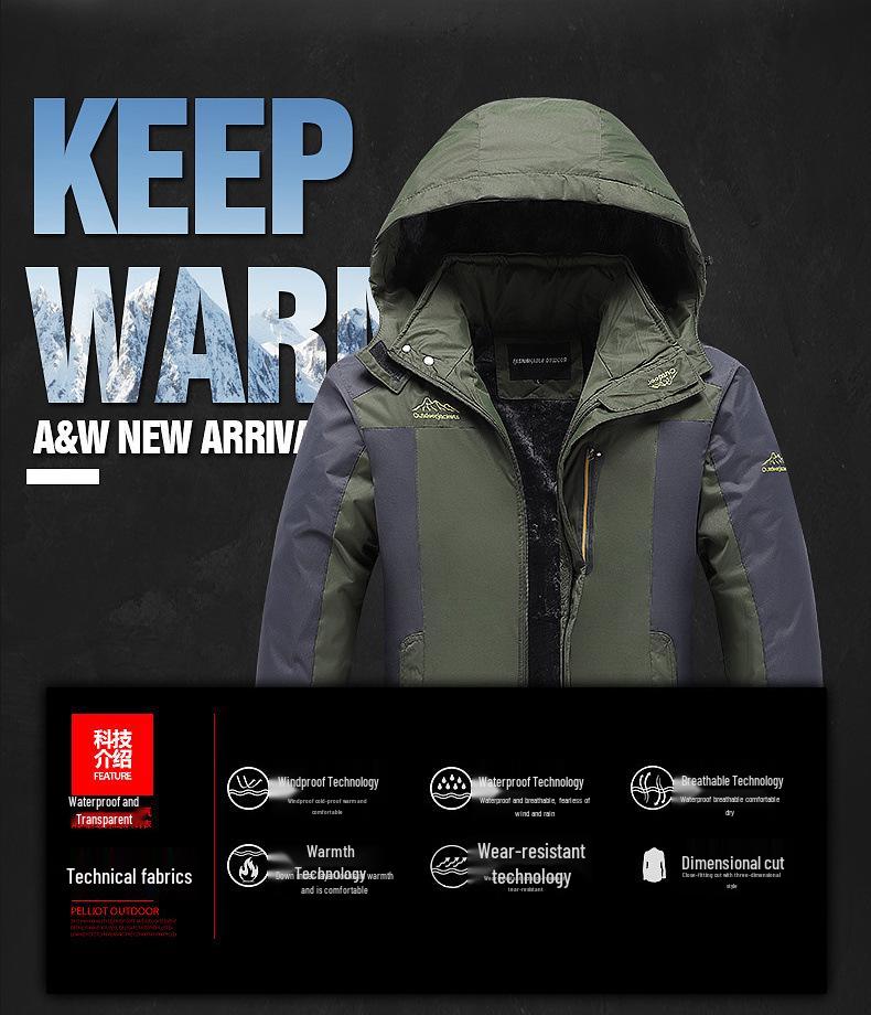 Мужская теплая хлопковая куртка большого размера на флисовой подкладке Осень/Зима 2025 для мужчин среднего возраста