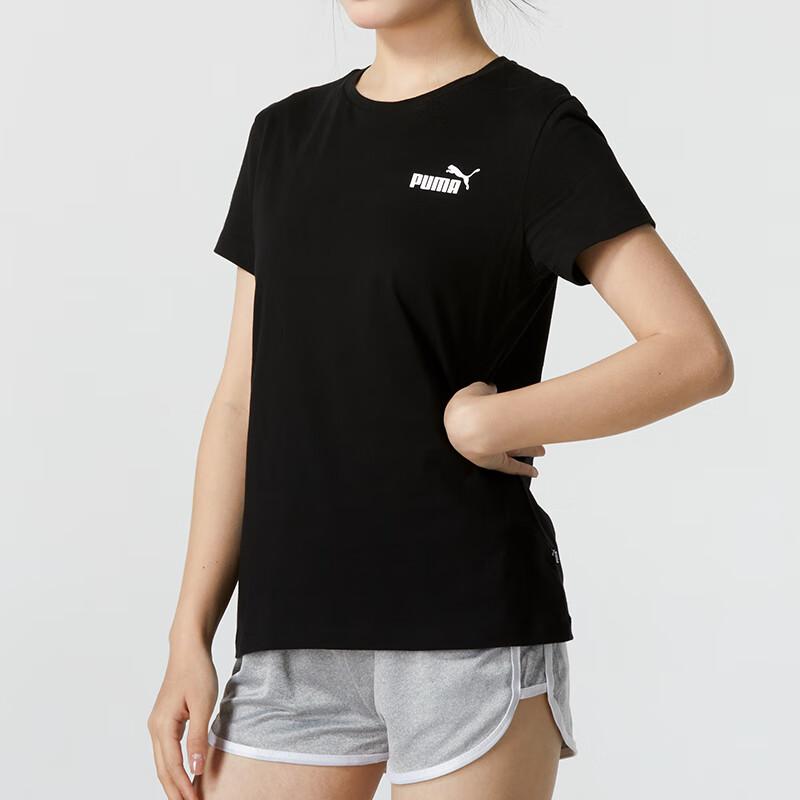 Puma Solid Color Casual Comfortable Breathable Fitness Training Sports Fashion Trend Round Neck Short Sleeve T-Shirt Women Tops Black 630561-01