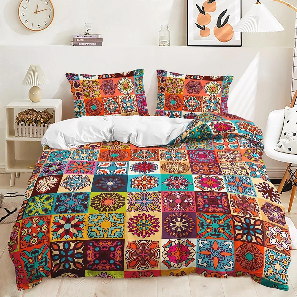 Богемный Комплект Постельного Белья Boho Цветы Мягкий Пододеяльник Наволочки Размер Queen King 3 шт. Постельное Полиэстер для Взрослых Мальчика Девочки