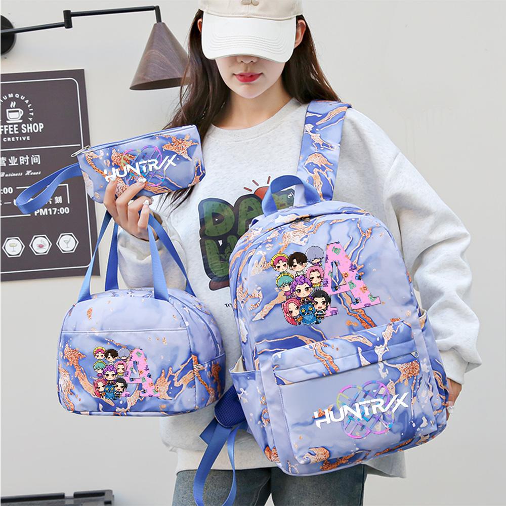 3Pcs/set 26 English Letter K-pop Printed Backpack Handbag Pencil Case for Teenager Student Girl Boy Bookbag Schoolbag Women Large Capacity Travel Bag