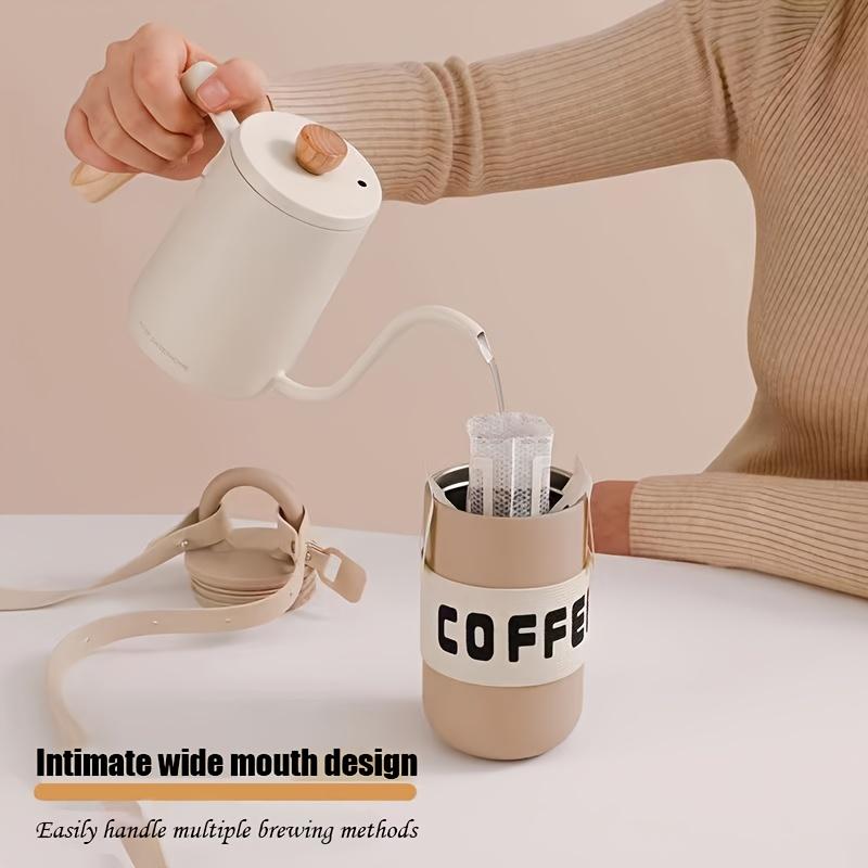 Кофейная чашка из нержавеющей стали, портативный изолированный чайник с ремнем для переноски - подходит для кемпинга на открытом воздухе, езды на велосипеде, спорта и фитнеса