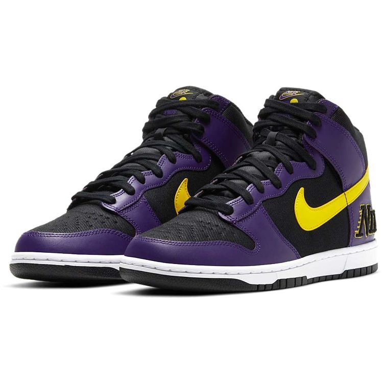 Nike Мужские кроссовки Dunk High Premium EMB Lakers фиолетово-черные Opti-Yellow DH0642-001