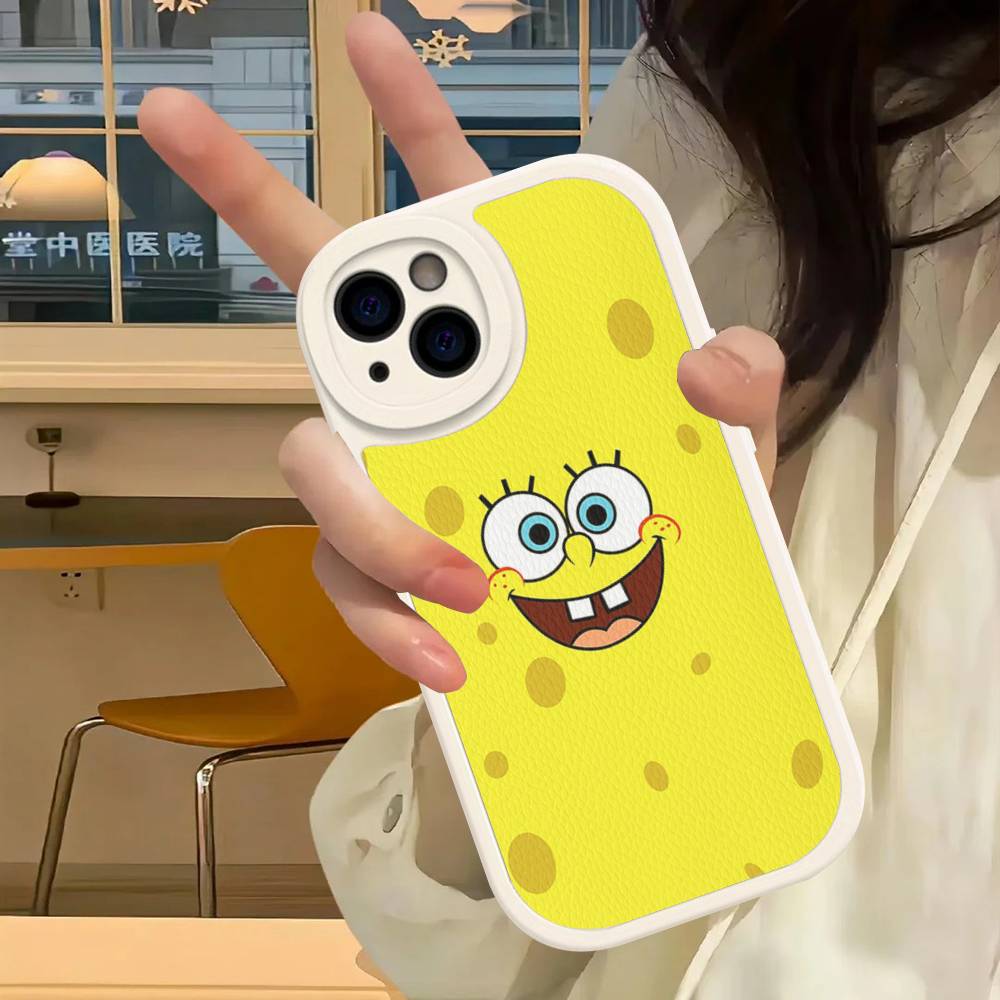 Cute SpongeBob Dolls Phone Case Hard Leather For iPhone 14 13 16 Mini 15 14 11 12 Pro Max Plus Fundas