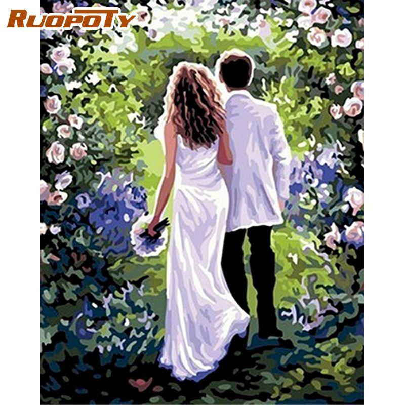 RUOPOTY Картина любовника по номерам, наборы, ручная роспись, рисунок маслом «сделай сам», картина маслом по номерам, украшение для дома, гостиной