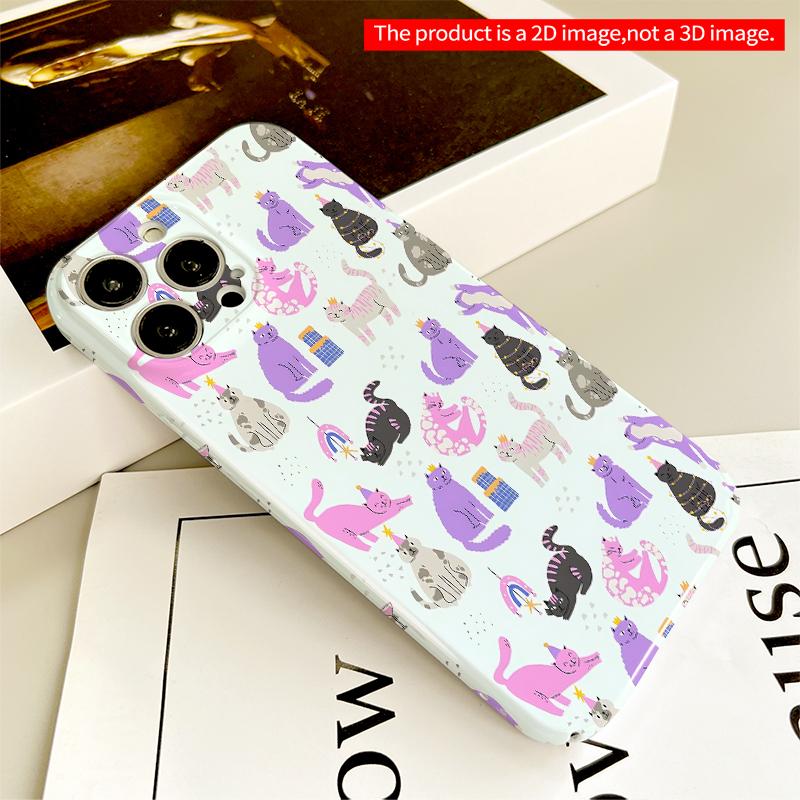 2DFlat Cute Cats Party Pattern Phone Case All inclusive film hard iPhone case, compatible with iPhone 18 Pro Max 17 16 15 14 13 12 11