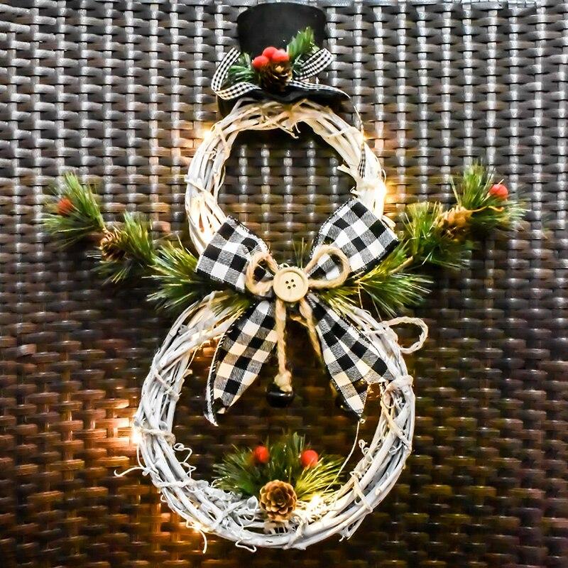 Рождественский венок, подвесной декор, гирлянда на входную дверь, подвеска в виде снеговика со светодиодной подсветкой, домашняя вечеринка, праздник