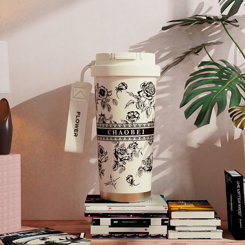 Van Gogh Inspired Insulated Stainless Steel Travel Mug Women Double Drink Cup With Tea Strainer Floral Design Gift