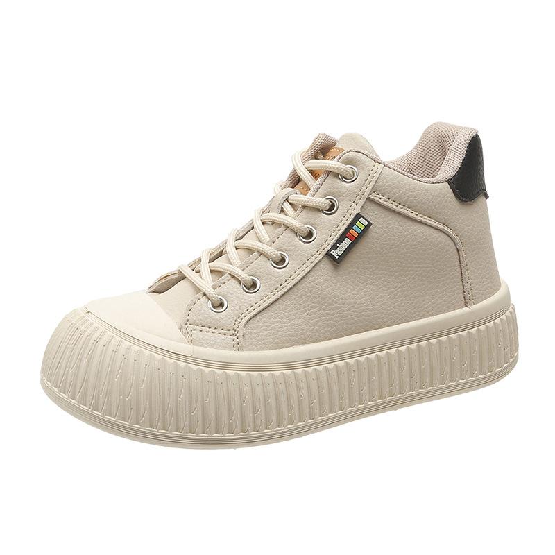 Женские белые туфли на платформе с подошвой-печеньем с круглым носком, новинка осени 2025, высокие, на шнуровке, повседневные, универсальные, одинарные туфли