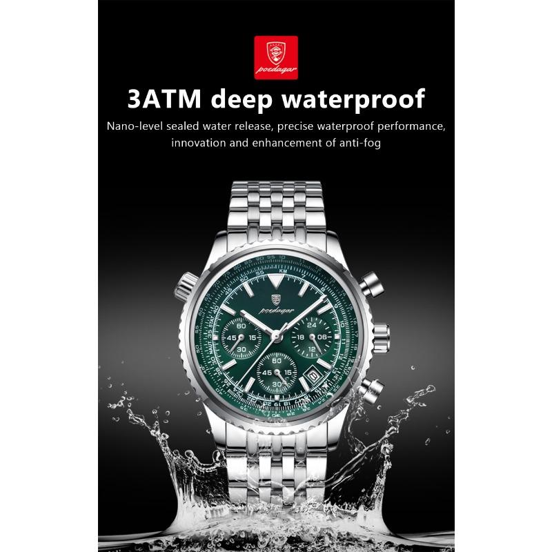 POEDAGAR Casual Man Clock Chronograph Date Waterproof Luminous Quartz Watches Stainless Steel Fashion Wristwatch Reloj