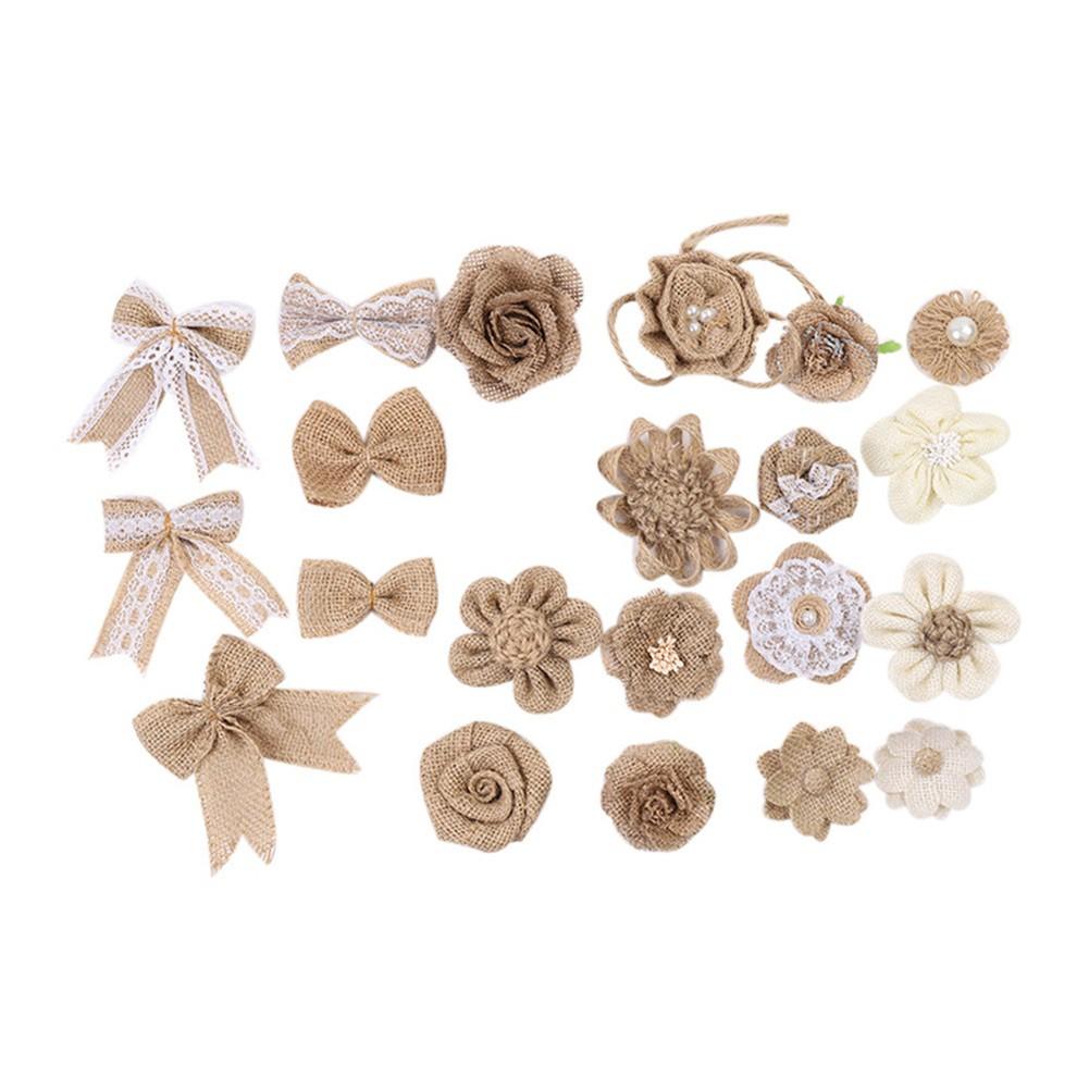 Floral Home Decor Flowers Set Beige Burlap Flowers