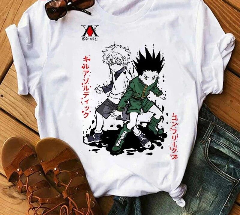 Футболка с графическим принтом японского аниме Hunter x Hunter, модная повседневная винтажная футболка с коротким рукавом, женская футболка больших размеров