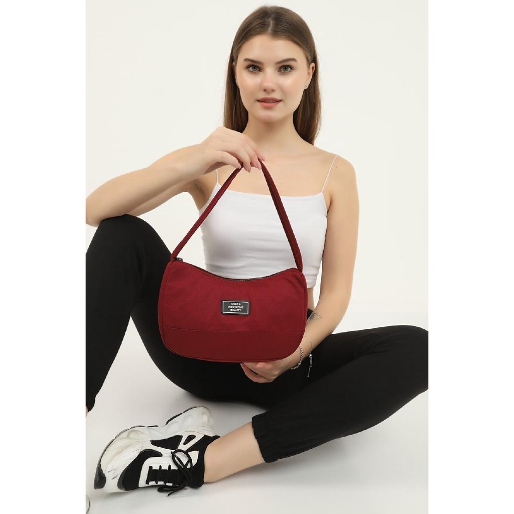 Black U11 Single Zipper Compartment Daily Sports Baguette Canvas Fabric Women's Hand And Shoulder Bag B:16E: 26