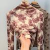 Women's Autumn and Winter High-neck Bottoming Rose Print Long-sleeved Temperament Within The Waisted Blouse