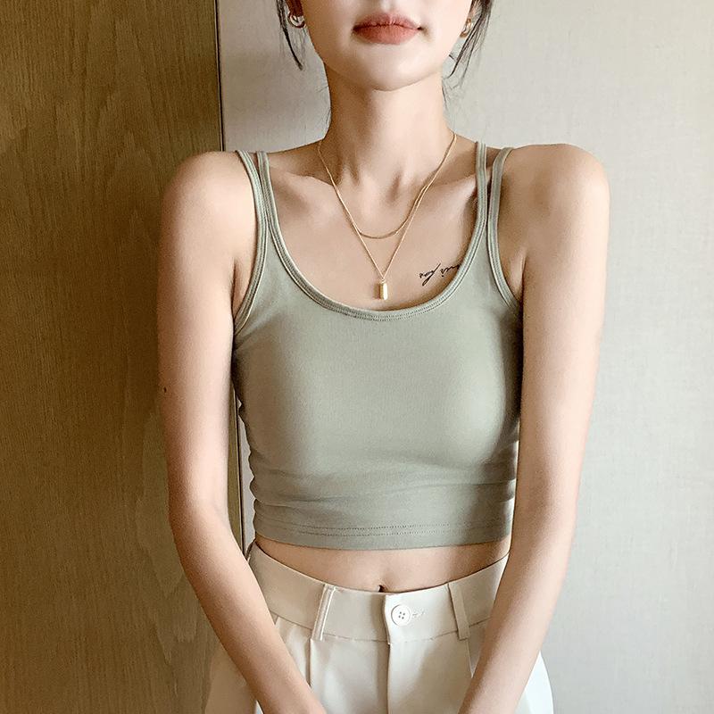 White Sling Vest Women's Summer Outer Wear with Chest Pad, Beautiful Back Tube Top Integrated with Bottom Top