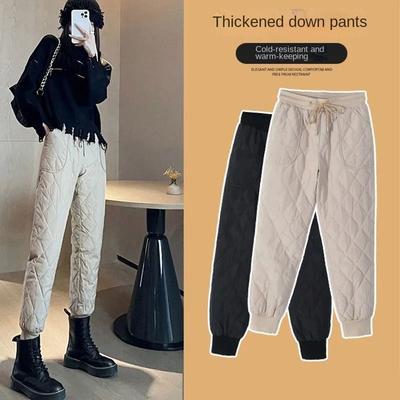 Женские утепленные пуховые хлопковые брюки с высокой талией на осень и зиму