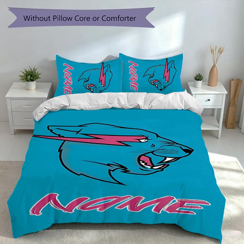 3pcs Custom Name MrBeast Gaming logo Set,Includes 1 Duvet Cover and 2 Pillowcases,All-season Bedroom Decor