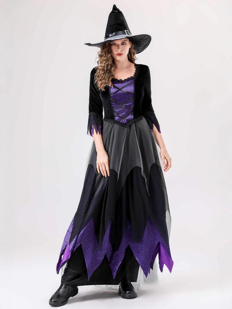 Черно-фиолетовый костюм ведьмы-вампира для взрослых и детей - Идеально подходит для Хэллоуина и сценических выступлений