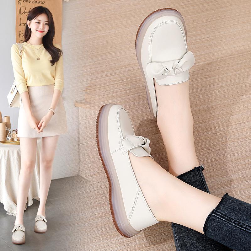 Loafers For Women'S Spring And Autumn New Retro British Style Mary Jane Small Leather Shoes Stare At Doudou Shoes For Women