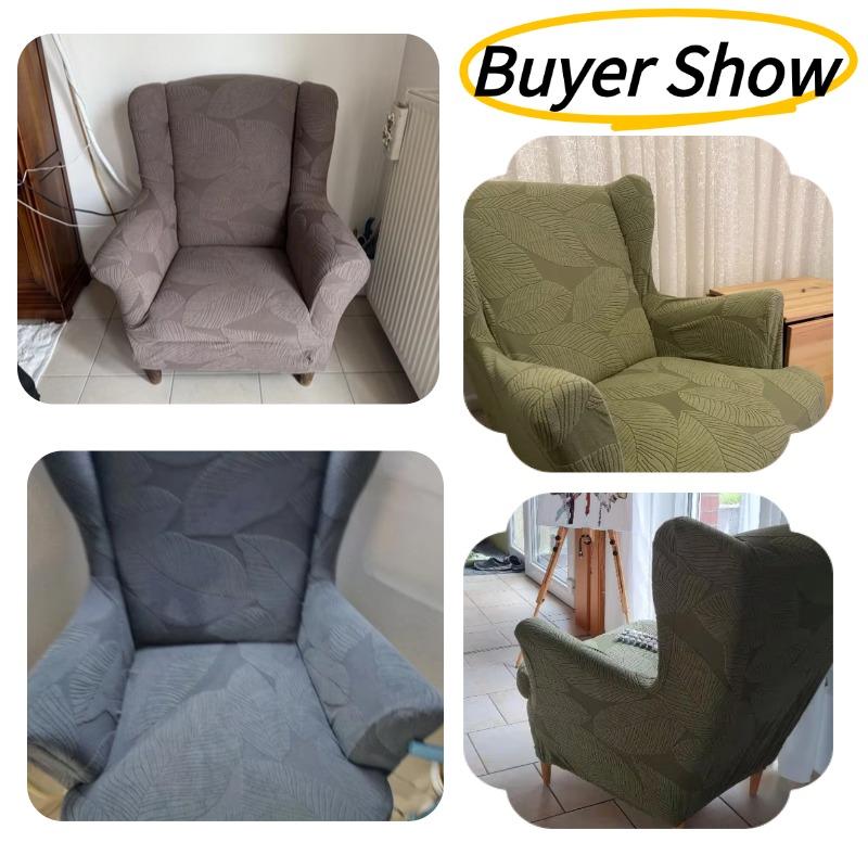 Polar Fleece Wing Chair Cover High Elasticity Full Coverage Jacquard Fabric Dustproof Durable Arm Chair Cover Skin-Friendly Soft