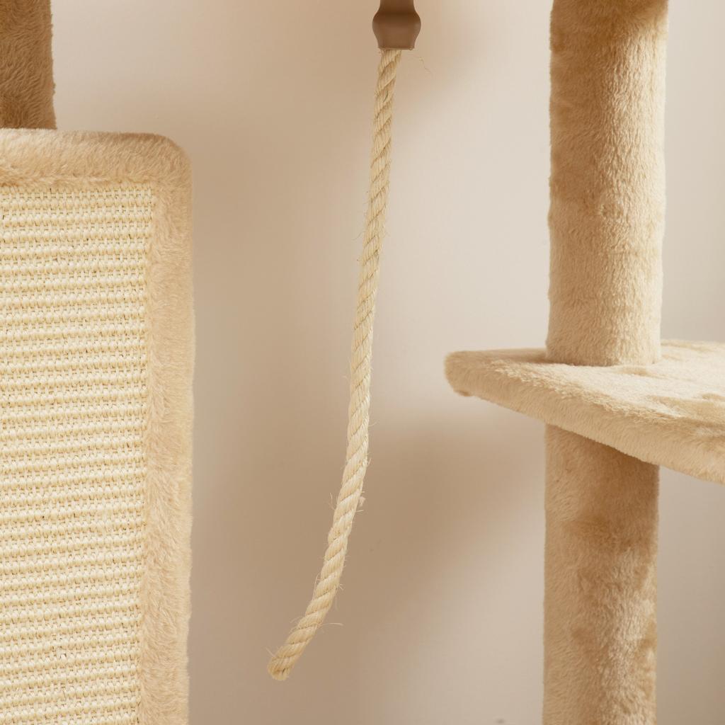 132cm Multi-Level Cat Tree with House, Bed, Scratching Posts, Brush and Ball, Beige