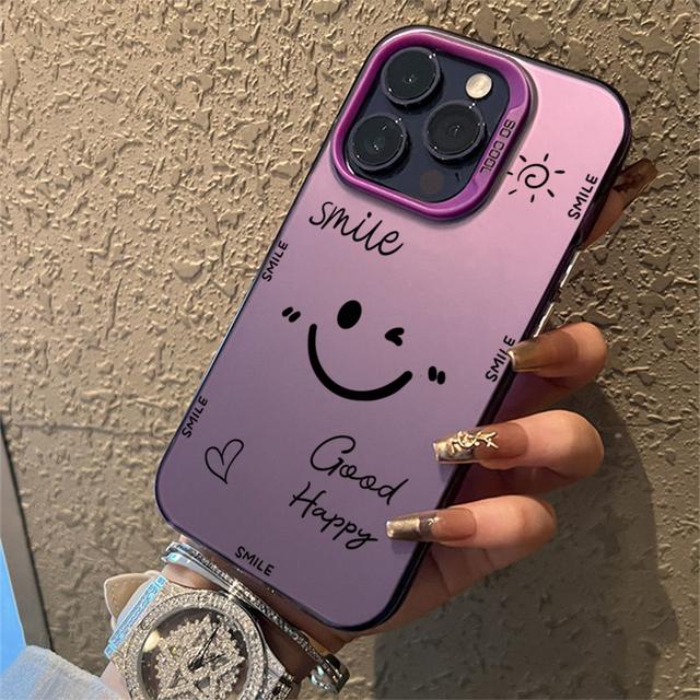 Smiling Face Electroplate Silver IMD For iPhone 15 14 Max Plus 11 12 13 Pro 16 Shockproof Back Cover Case Funda