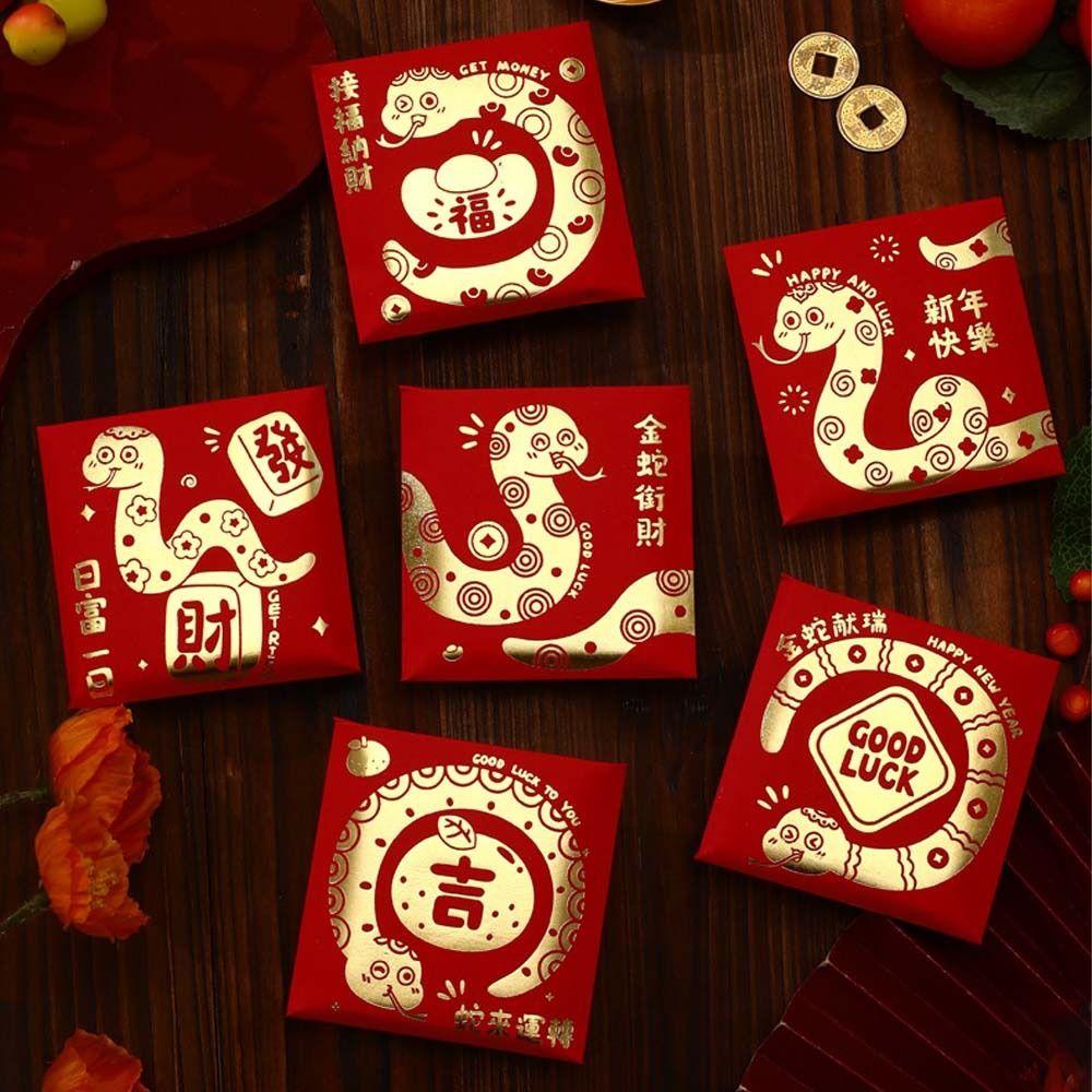 6pcs Traditional 2025 Snake Year Red Envelopes Chinese Style Money Packet Red Pocket Kids Gift