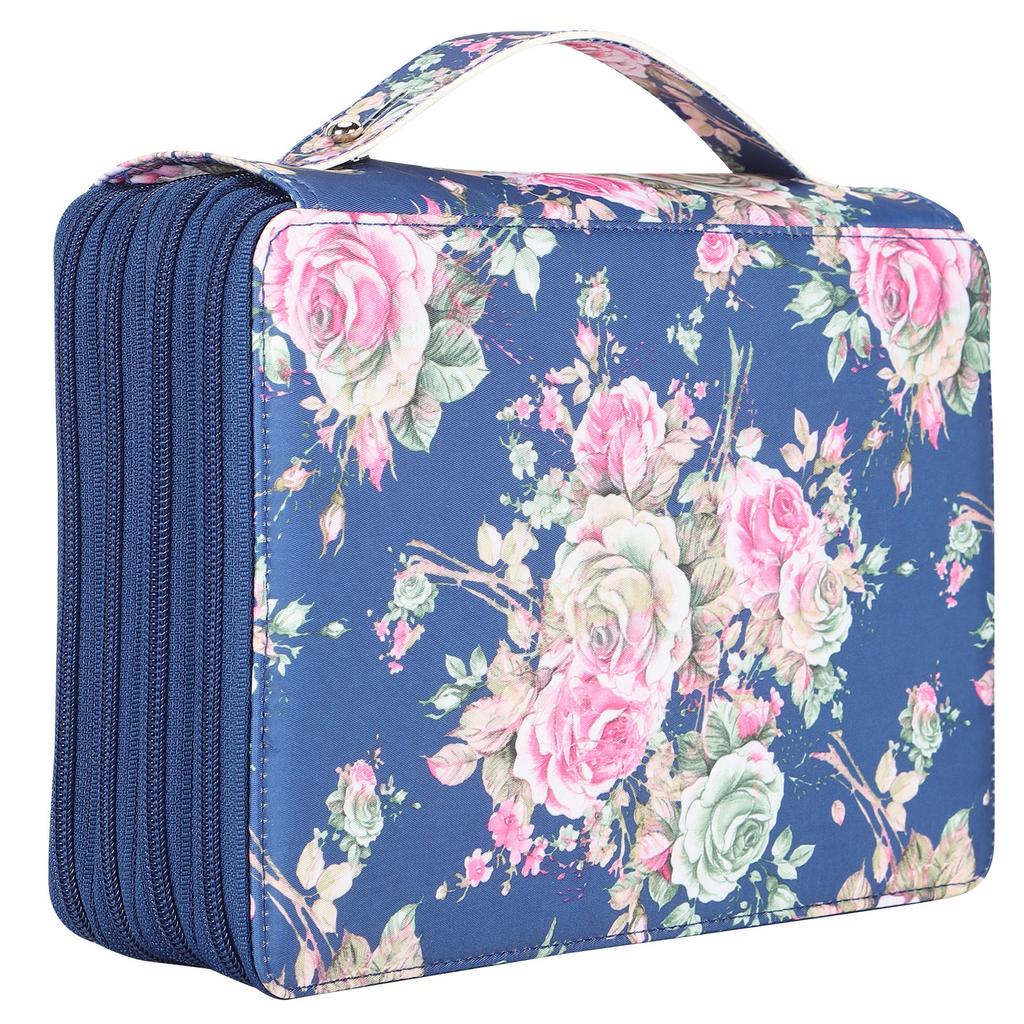 Пенал с 200 отделениями, 4-слойная молния с принтом розы, держатель для ручек, карман для хранения канцелярских принадлежностей