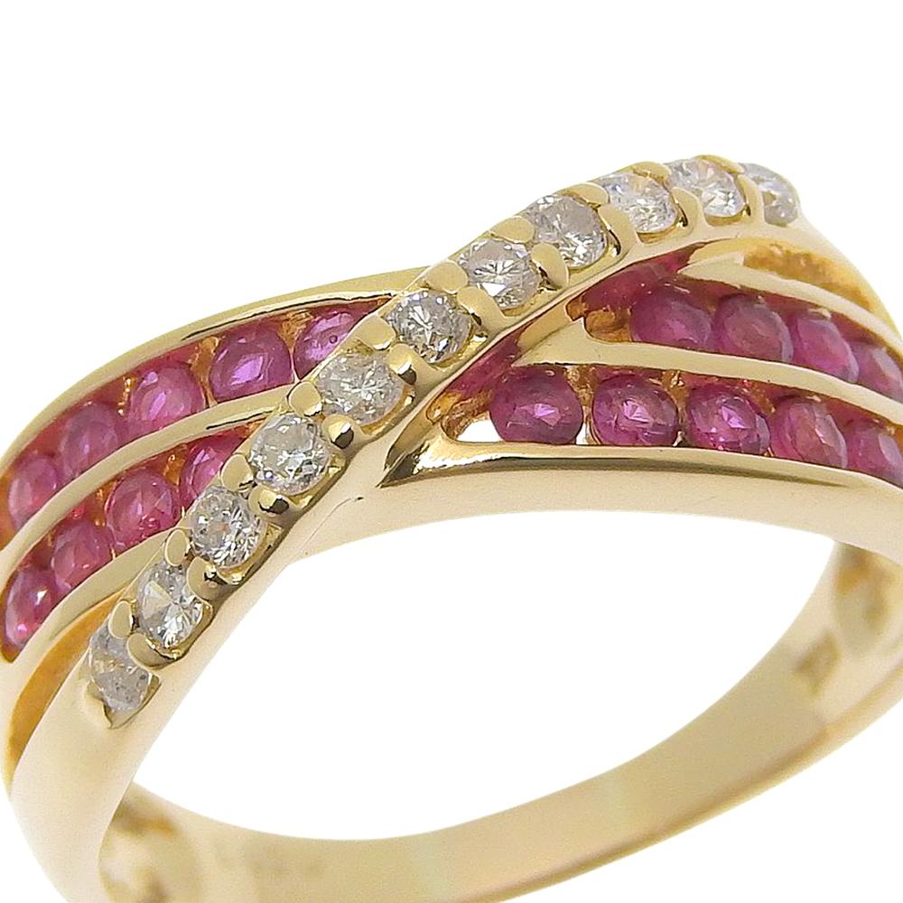 Ring K18 yellow gold/Ruby/diamond #7.0(US Size) 4.4g Women Used