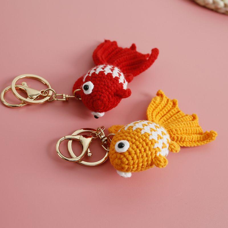Knitting Goldfish Keychain Creative Clown Fish Crochet Keychains Knitted Small Fish Pendant Keychain Custom Keys Accessories