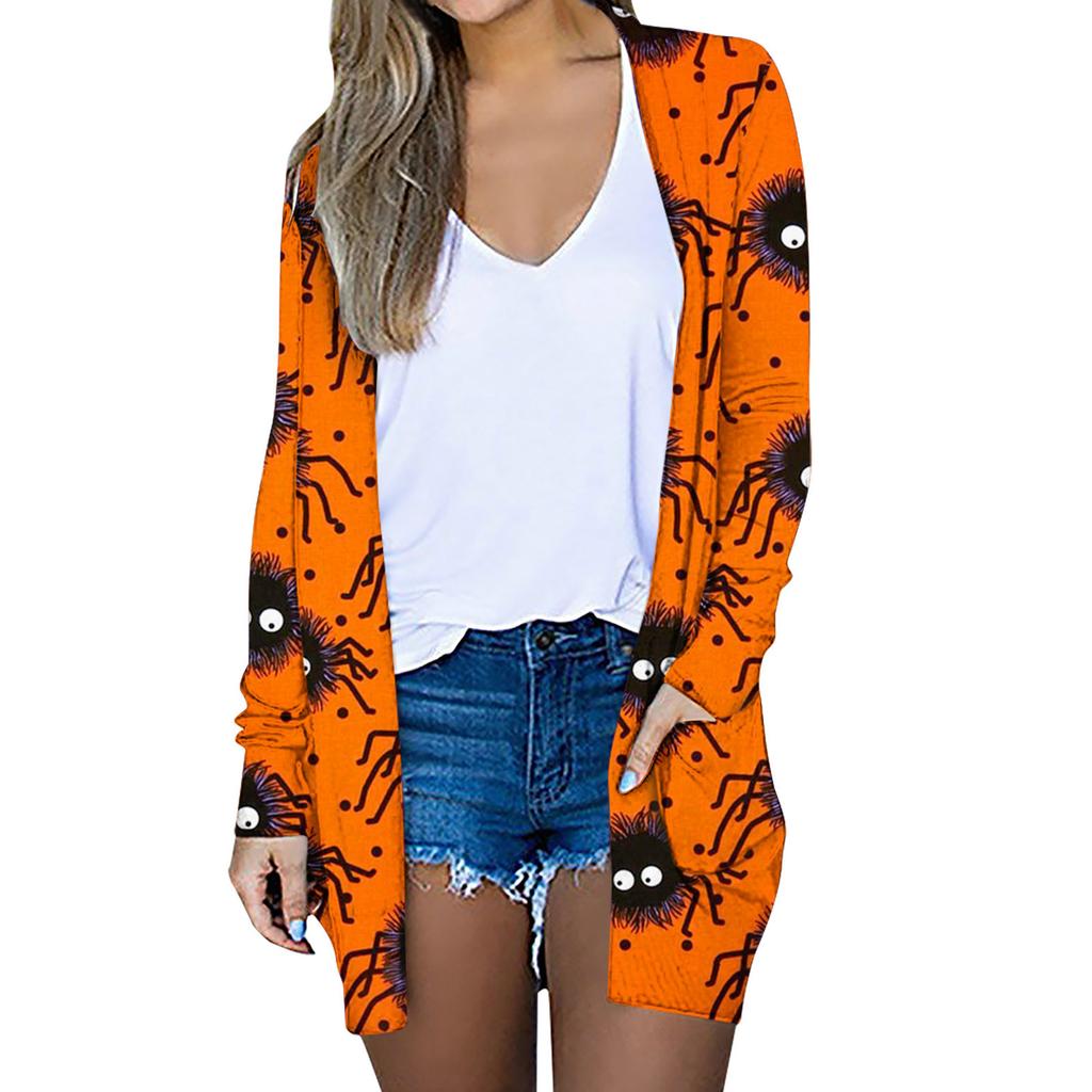 Women's Fashion Halloween Print Long Sleeve Loose Casual Cardigan Tops