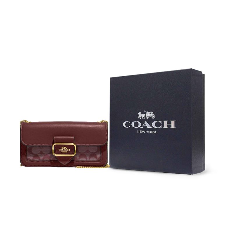 Coach Сумка через плечо Morgan 20 Classic с клапаном из жаккарда с монограммой, ткань и кожа, маленькая женская сумка, бордовый CH150-IMMZI