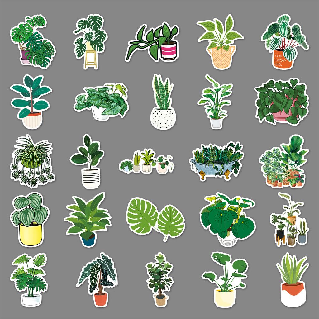 50 Cartoon Green Plants Doodle Personality Small Fresh Creative DIY Skateboard Mobile Suitcase Stickers Waterproof