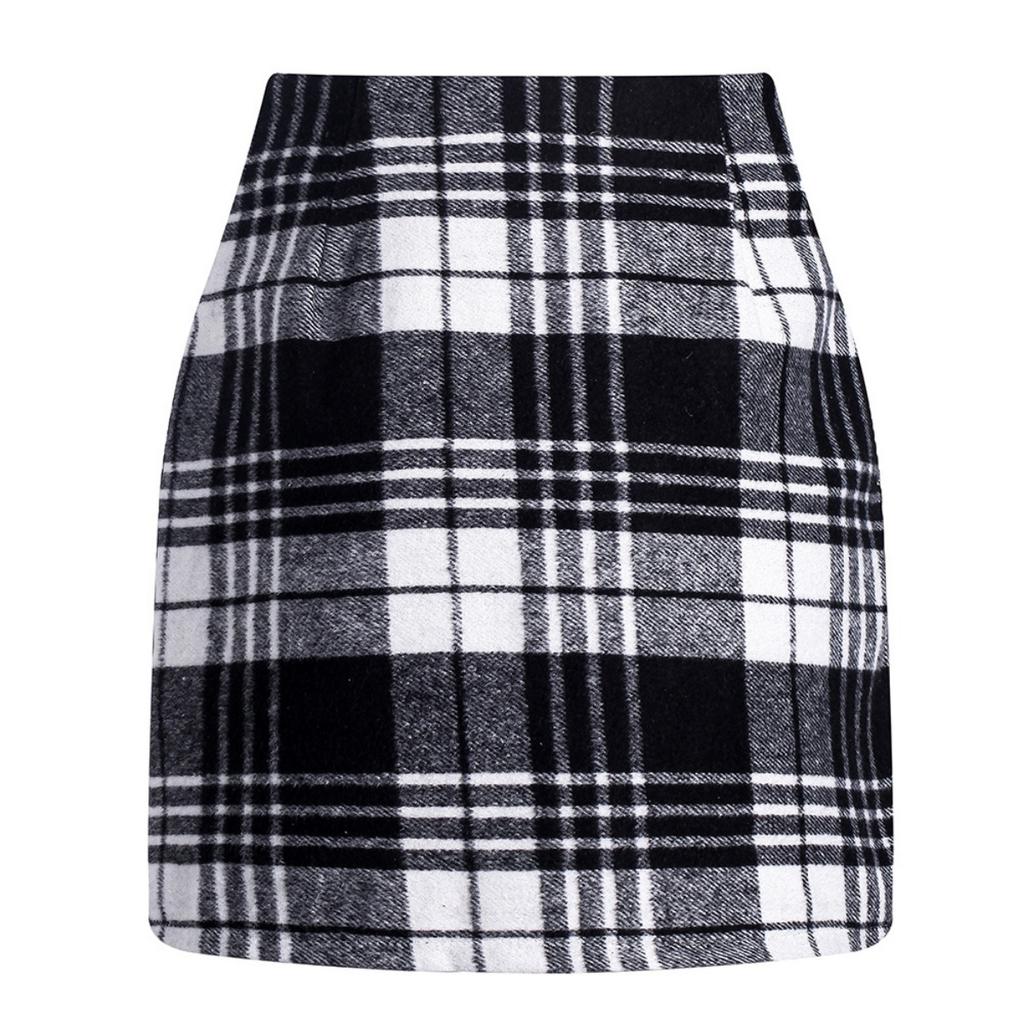 Women's, High Waisted, Plaid Skirt, Tight Fitting, Pencil, Wool, Mini Skirt