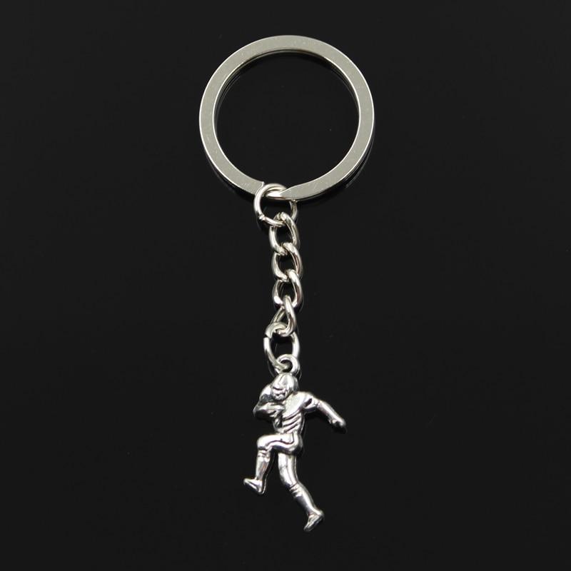 Fashion 30mm Key Ring Metal Key Chain Keychain Jewelry Antique Silver Color Plated Soccer Player Sporter 30x13mm Pendant