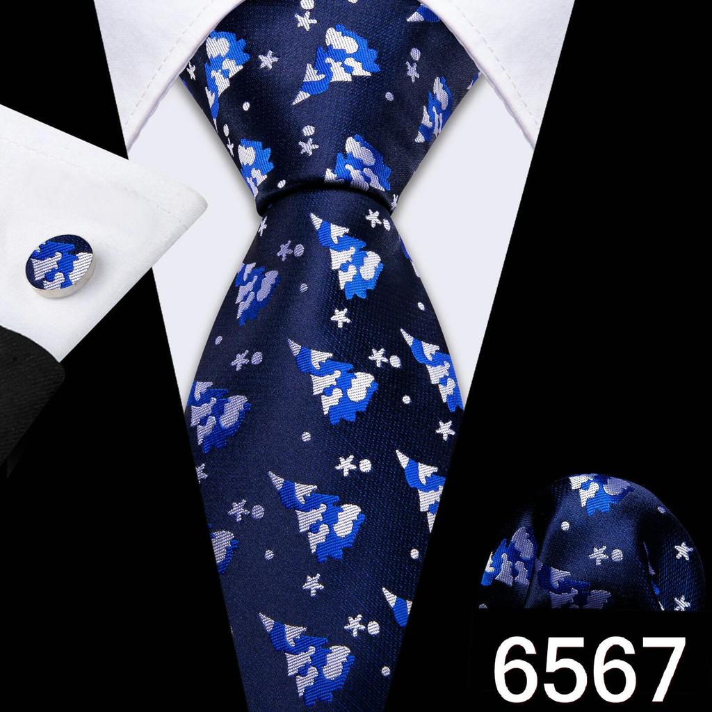 Мужской галстук Barry Wang, носовой платок, запонки, красная снежинка, мультяшный узор, рождественский галстук с атмосферой