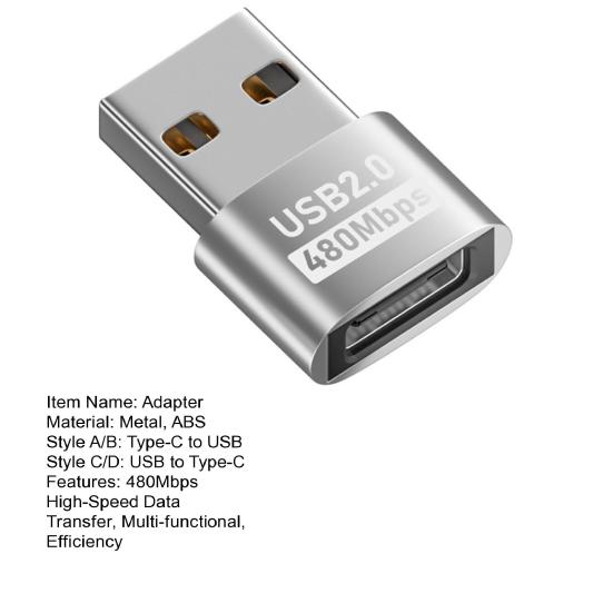 Адаптер для телефона Type-C на USB-A 2.0 480 Мбит/с Высокоскоростная передача данных Многофункциональный зарядный адаптер