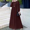 Spring and Autumn Women's Dress Plus Size Temperament Elegant Pleated Dress Solid Color Round Neck Long Sleeve Pleated Dresses