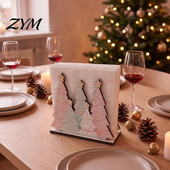 Unique Christmas Ornament Holder Theme Wooden Napkin Holder, Decorative Holiday Paper Towel Stand, Retro Style Kitchen Accessory HD UV Printing
