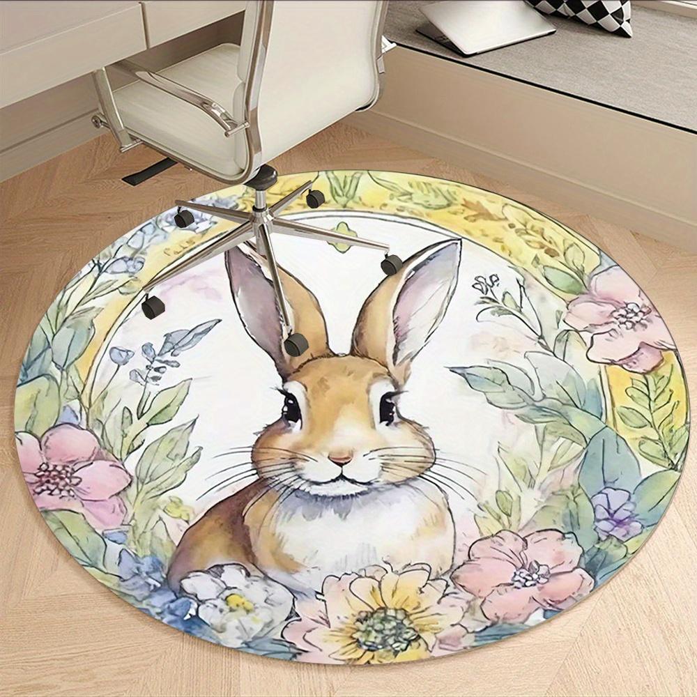 Rabbit In Floral Garden Fashion Rug Nonslip Carpet Floor Mat Office Chair Mat Design For Office Decor Home Living Room Bedroom Giftt27