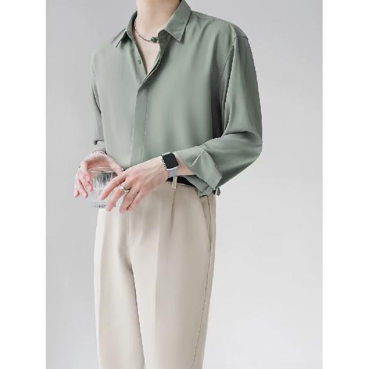 Autumn Light Mature Style Cuban Collar Lazy Drape Long Sleeved Shirt Men'S Loose Shirt 2024