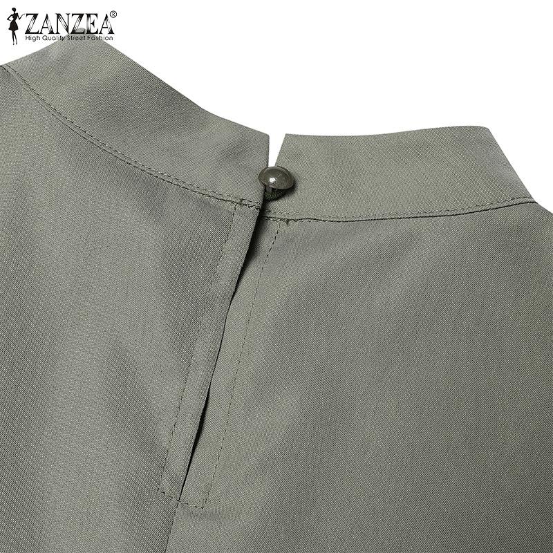 ZANZEA Женское повседневное свободное платье с воротником-стойкой и коротким рукавом