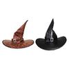 Halloween Witch Hat Vintage Faux Leather Wizard Hat with Buckle Halloween Cosplay Party Costume for Men Women